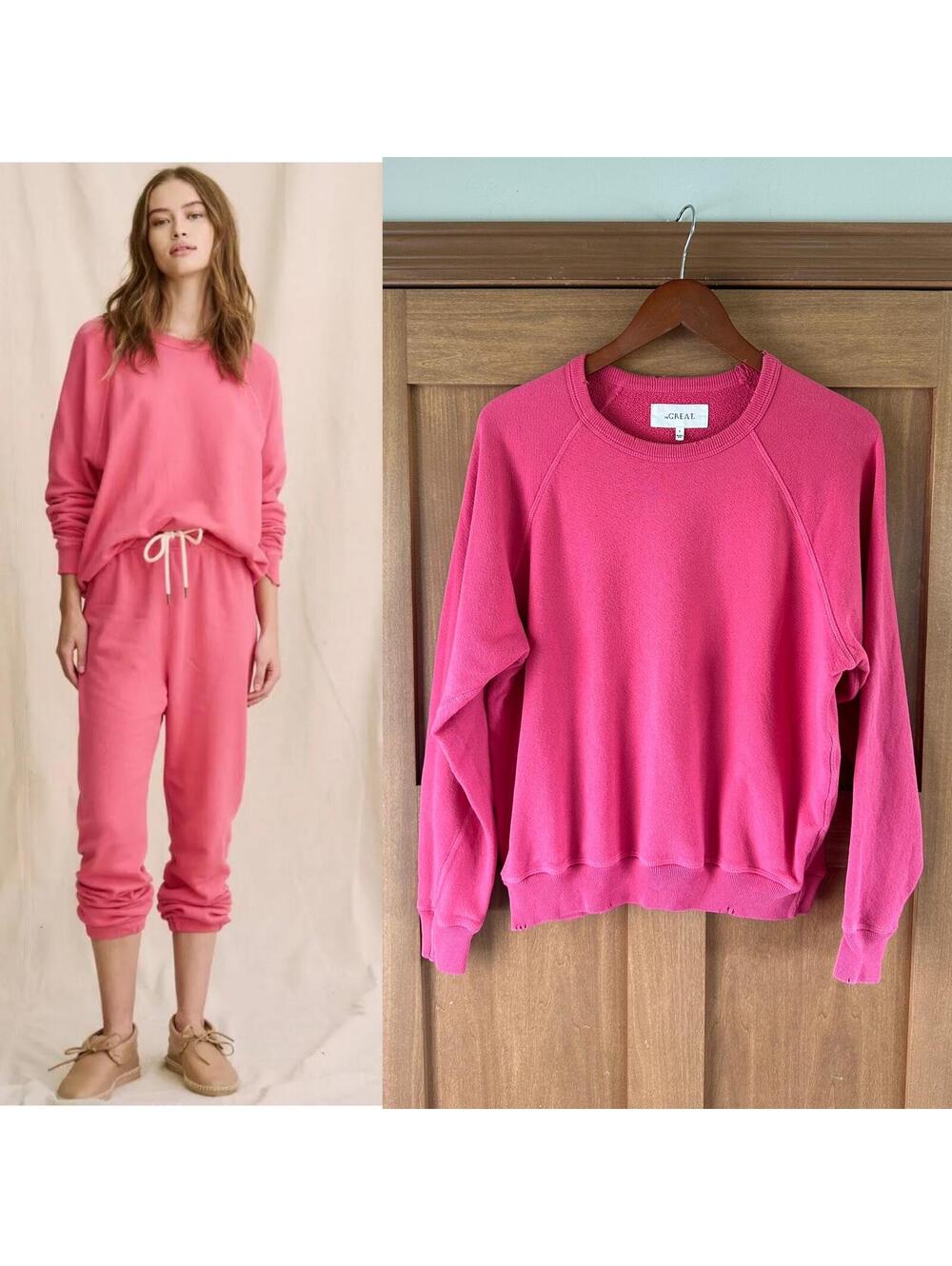 THE GREAT. The College Crewneck Sweatshirt Bright Rouge Pink Women’s size 0 XS